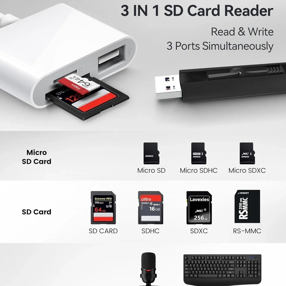 USB- C SD card reader with 3 ports